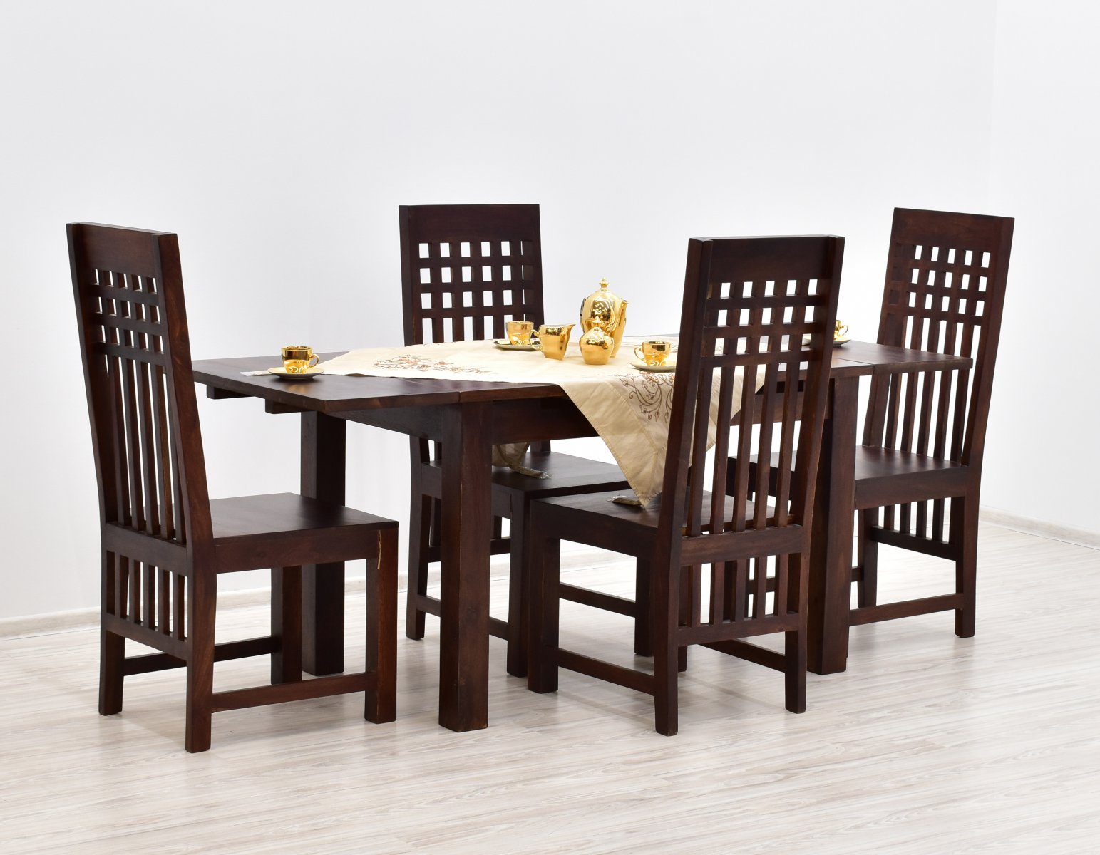 Komplet obiadowy kolonialny stół rozkładany + 4 krzesła z litego drewna palisandru ciemny brąz