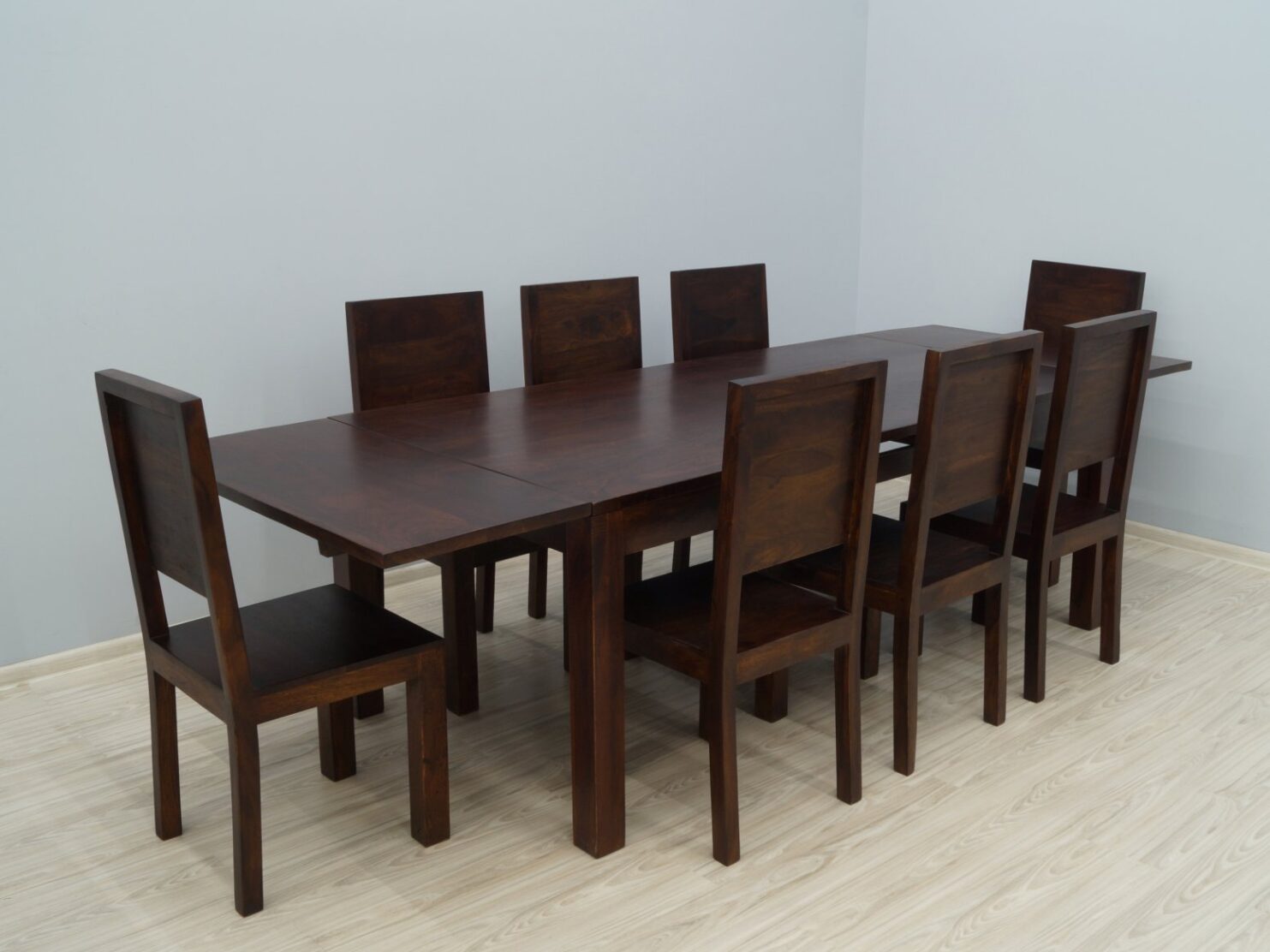 Komplet obiadowy kolonialny stół rozkładany + 8 krzeseł z litego drewna palisandru ciemny brąz nowoczesny