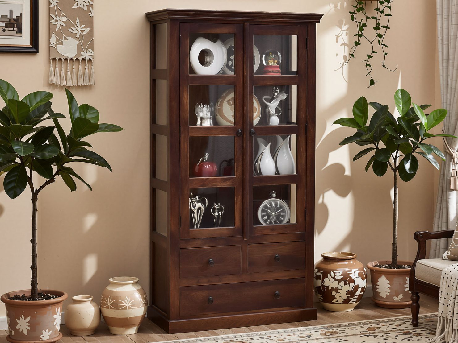 witryna-kolonialna-lite-drewno-palisander-indyjski-ciemny-braz-z-szufladami-przeszklona-klasyczna