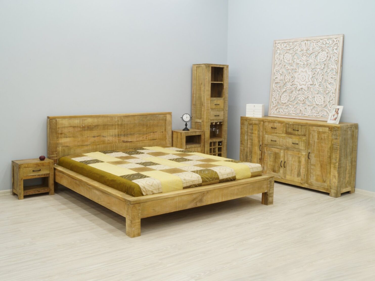Łóżko kolonialne lite drewno mango styl loft