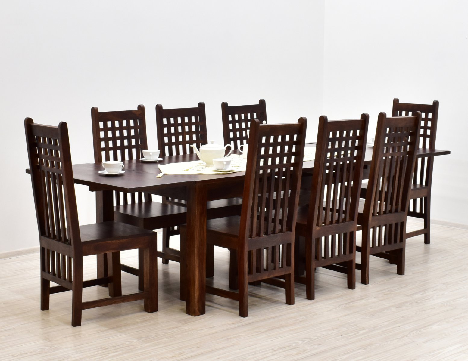 Komplet obiadowy kolonialny stol rozkladany 8 krzesel lite drewno palisander indyjski ciemnobrazowy (1)