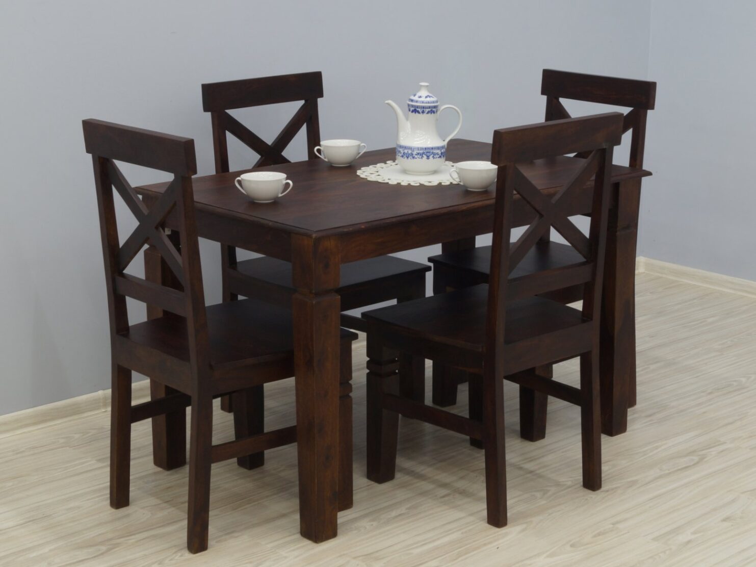 Komplet obiadowy kolonialny stół + 4 krzesła lite drewno palisander indyjski