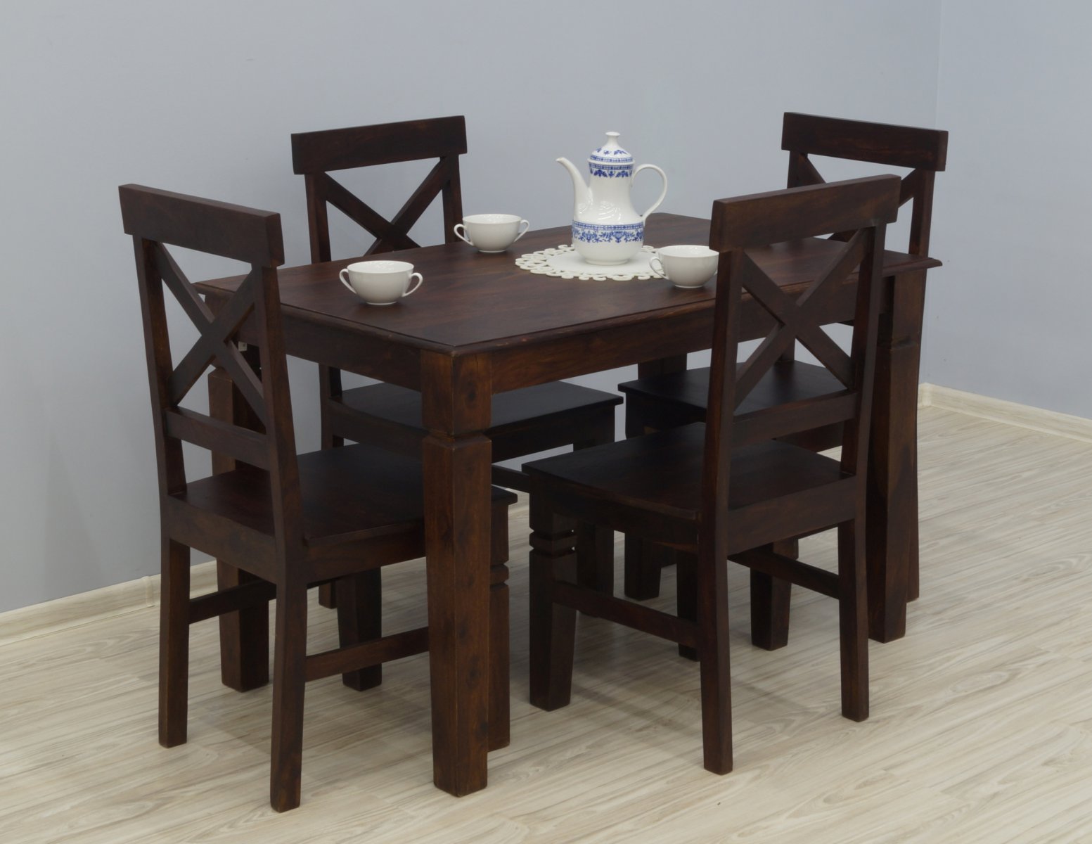 Komplet obiadowy kolonialny stół + 4 krzesła lite drewno palisander indyjski