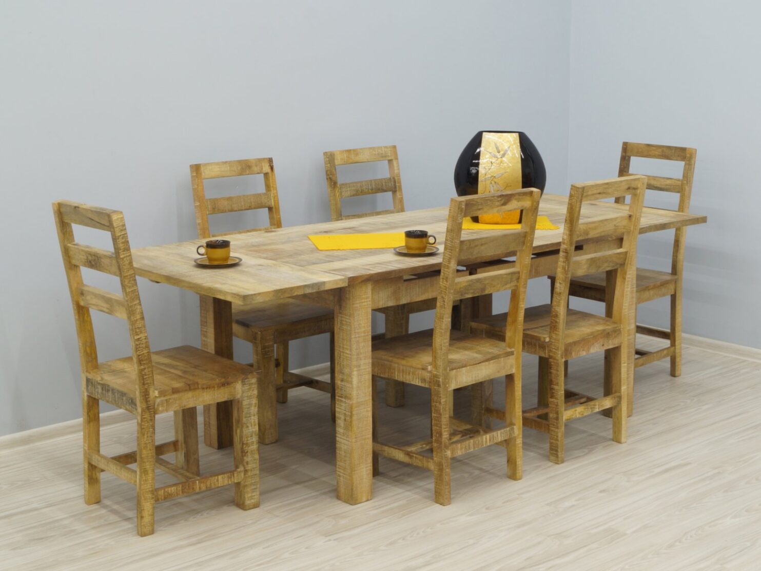 Komplet obiadowy kolonialny stół + 6 krzeseł lite drewno mango styl nowoczesny