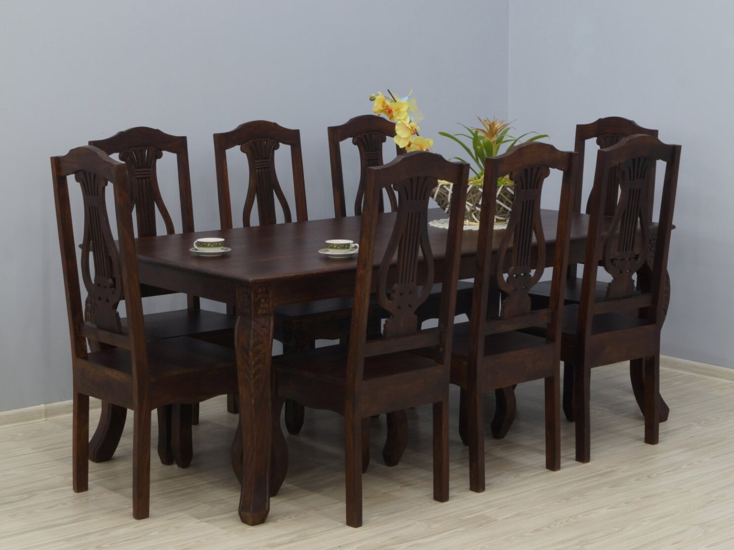 Komplet obiadowy kolonialny stół + 8 krzeseł lite drewno palisander indyjski