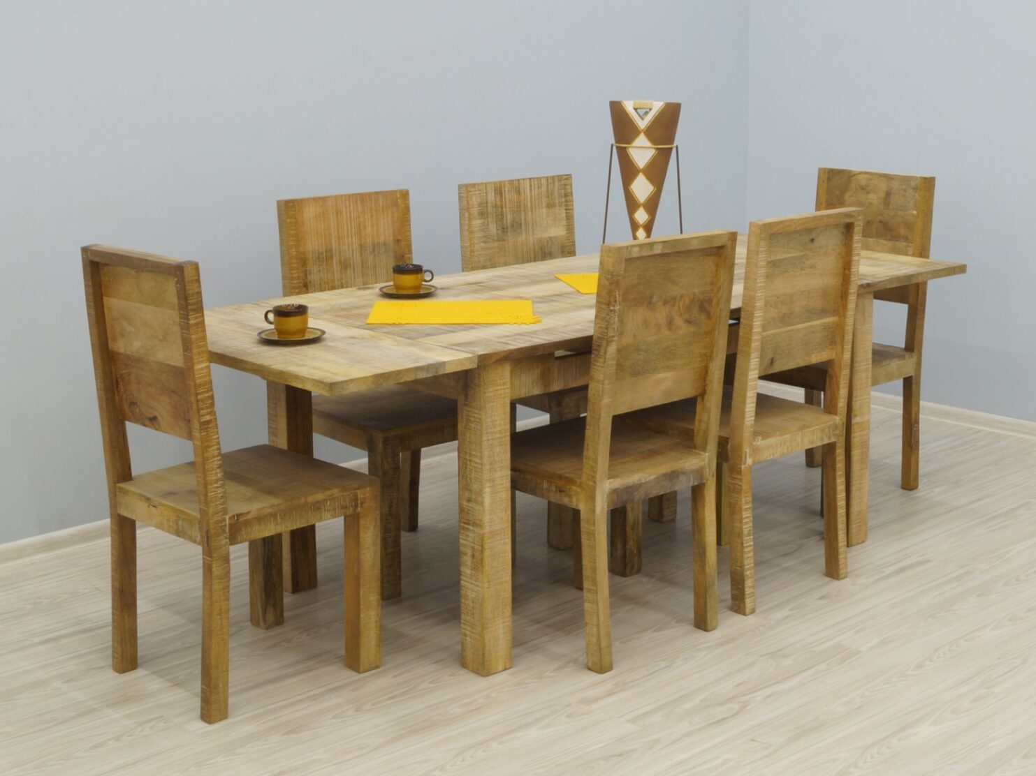 Komplet obiadowy kolonialny stół rozkładany+ 6 krzeseł lite drewno mango styl industrialny