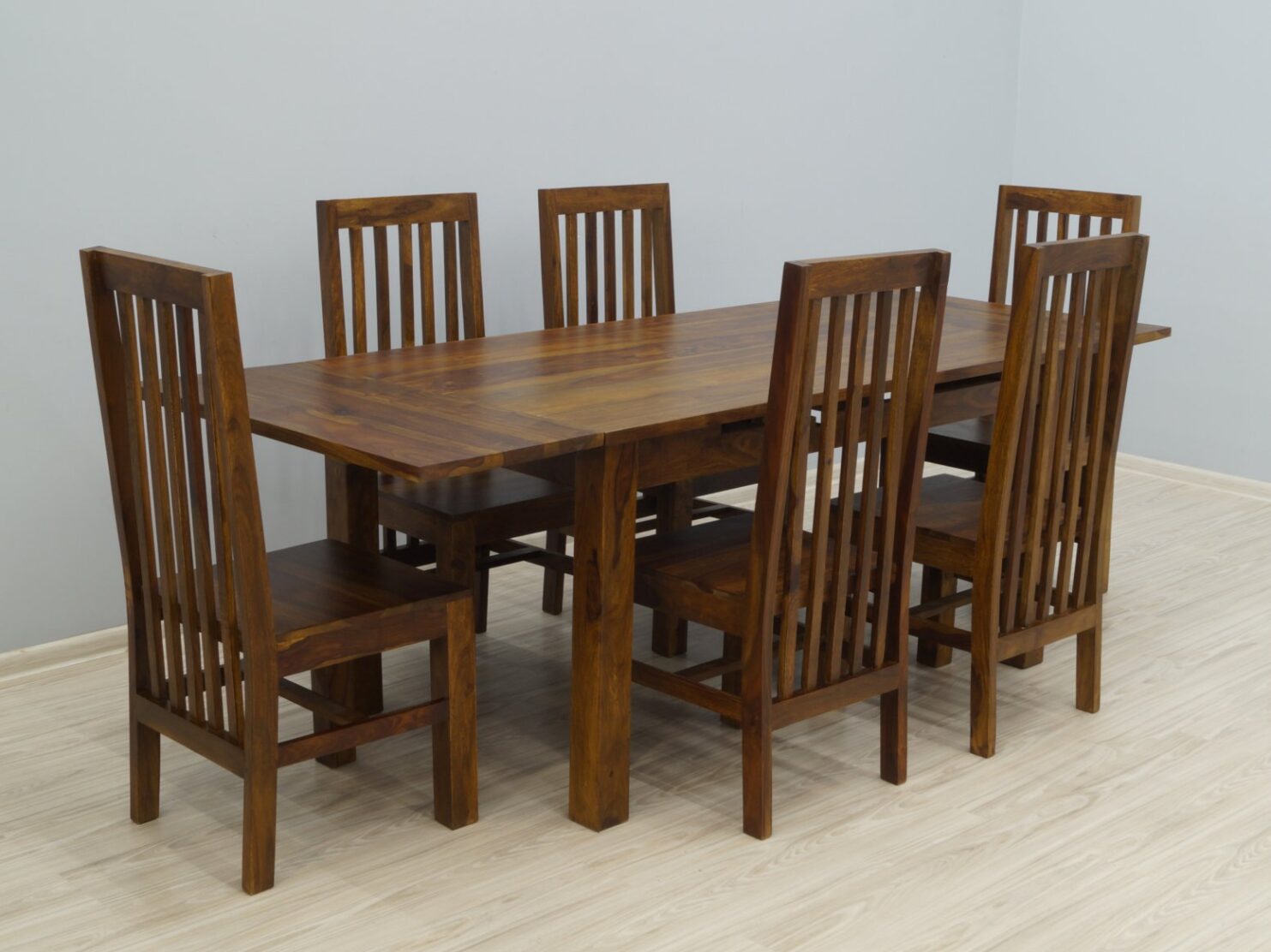 Komplet obiadowy kolonialny stół rozkładany + 6 krzeseł lite drewno palisander nowoczesny