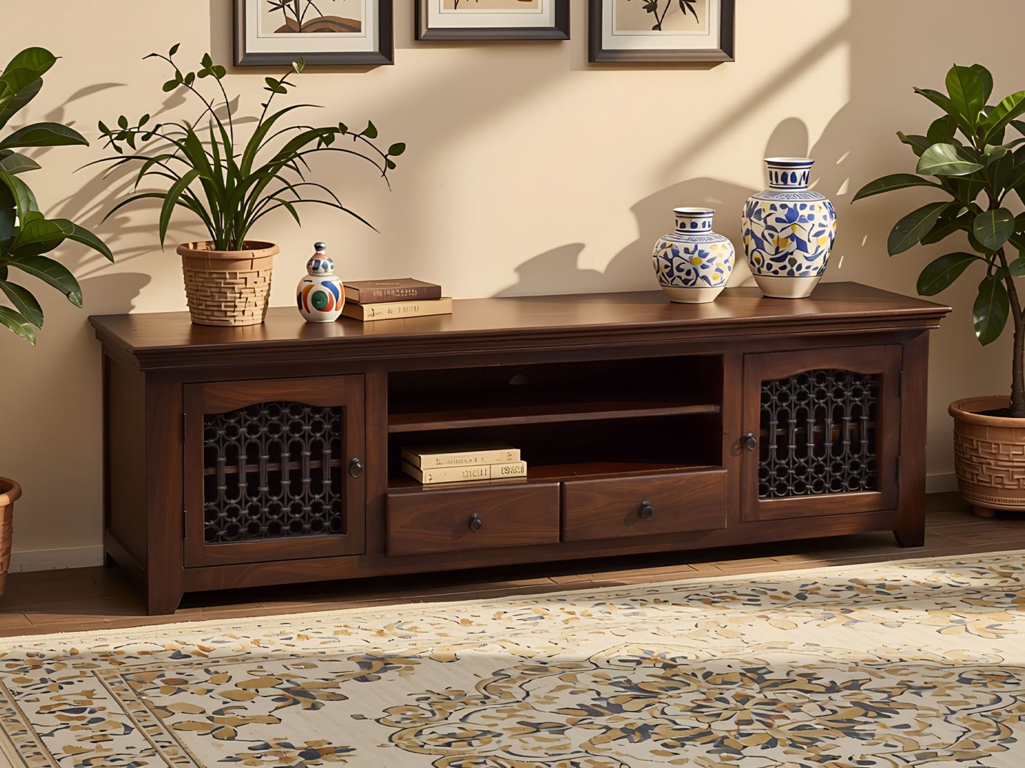 komoda-rtv-szafka-pod-telewizor-z-szufladkami-lite-drewno-palisander-indyjski-metaloplastyka