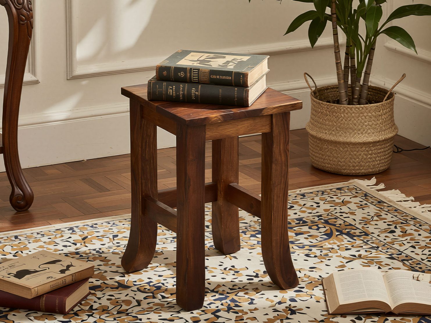 taboret-kolonialny-stolik-stolek-lite-drewno-palisander-indyjski-niski-giete-nogi