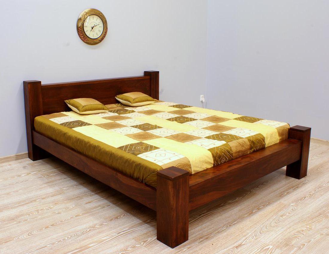 Łóżko kolonialne lite drewno palisander indyjski ciemny brąz modernistyczne masywne