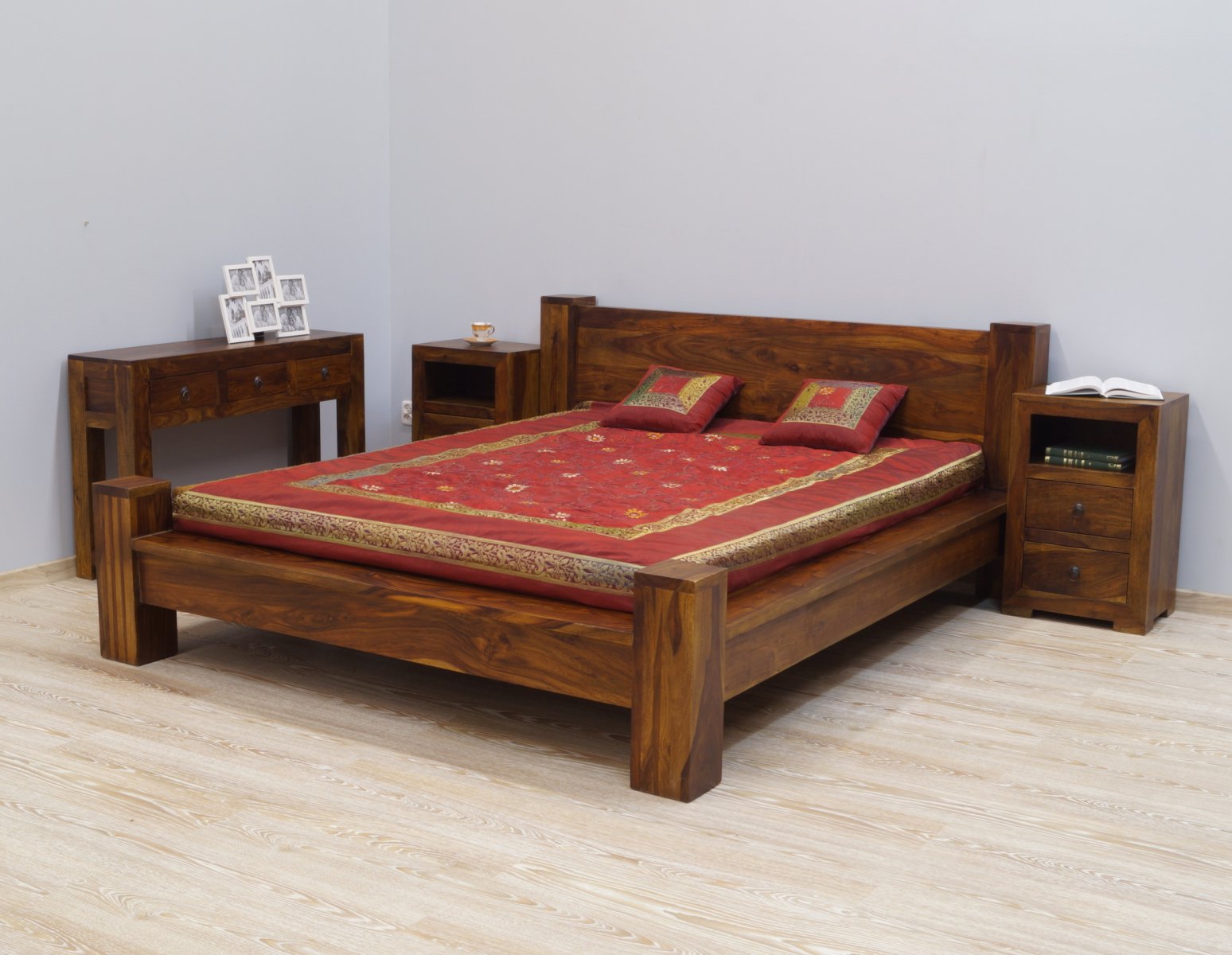Łóżko kolonialne lite drewno palisander indyjski jasny brąz nowoczesne