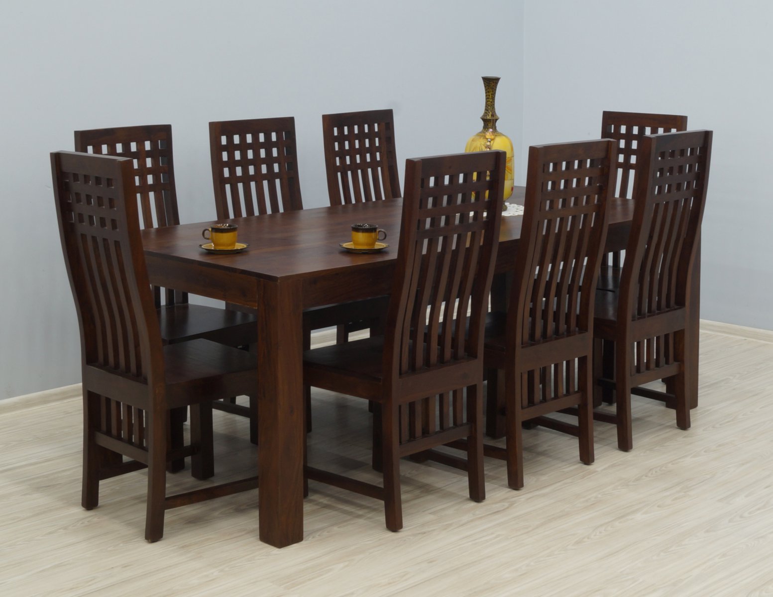 Komplet obiadowy kolonialny stół + 8 krzeseł lite drewno palisander indyjski wysokie oparcia