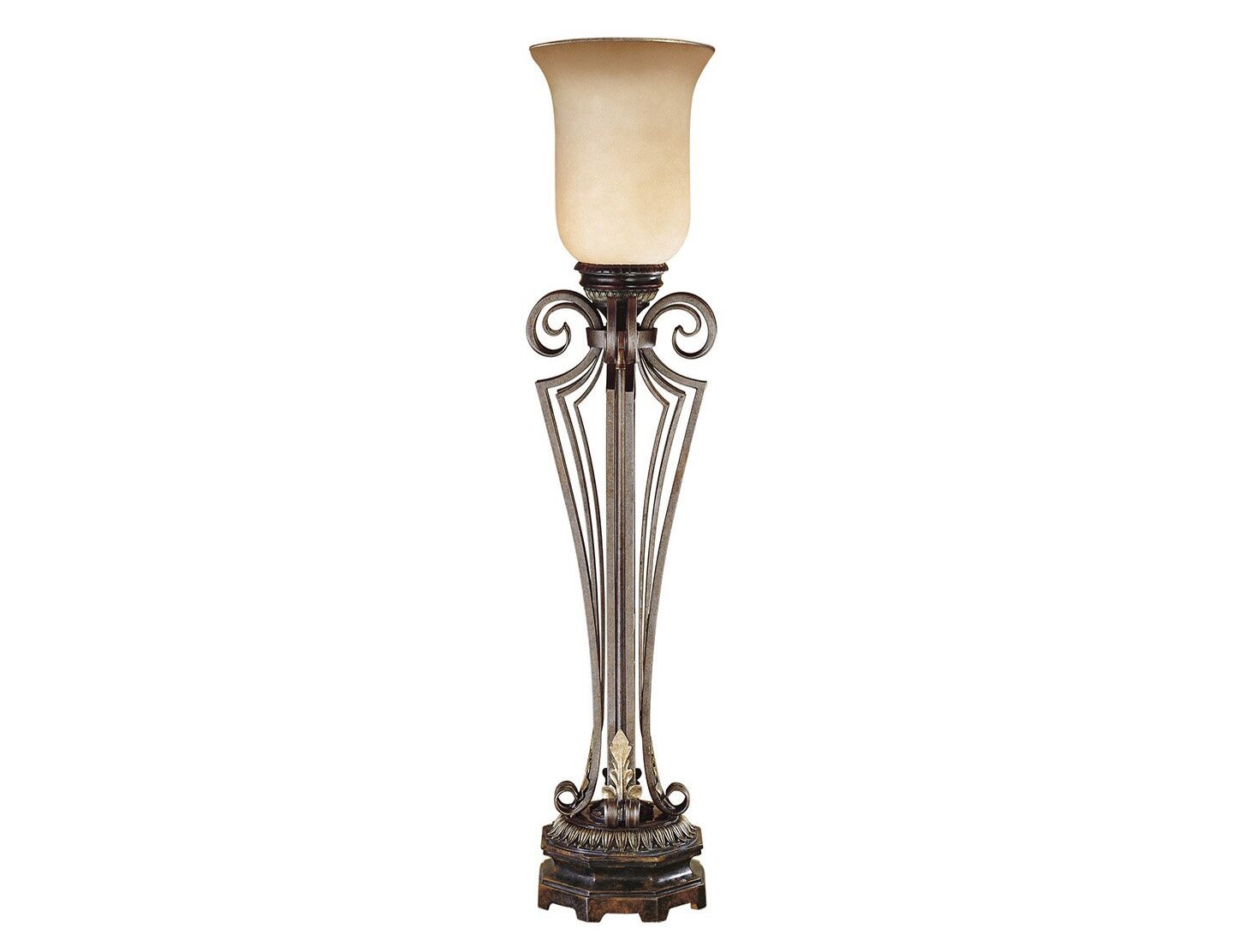 Lampa stołowa nocna klasyczna brązowa ze szklanym kloszem w kolorze bursztynowo-kremowym