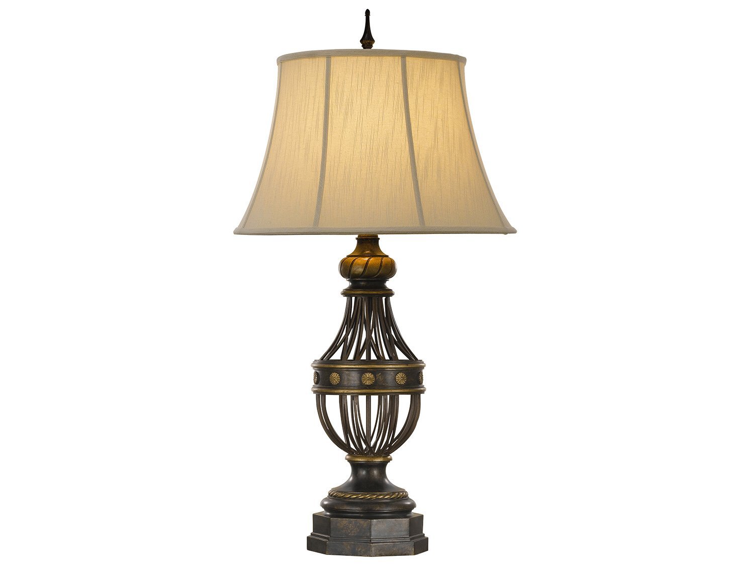 Lampa stołowa nocna klasyczna w kolorze antycznego brązu z abażurem odcieniu kremowym