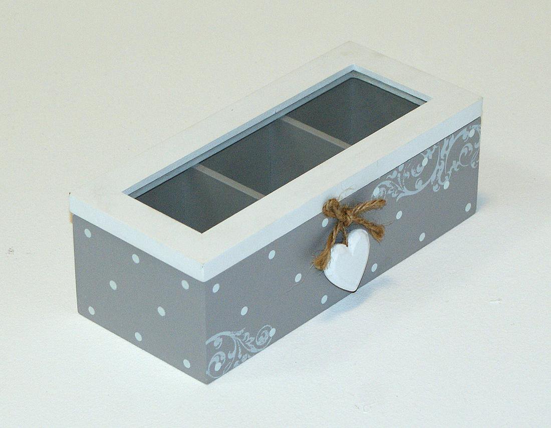 Pudełko na herbate drewniane dekorowane kropki
