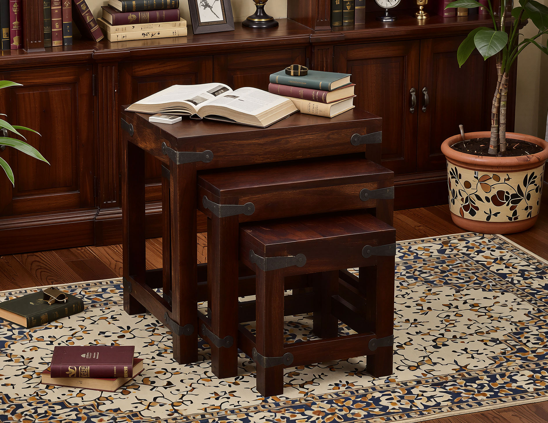 stoliczek-taboret-kolonialny-classic-lite-drewno-palisander-indyjski-metalowe-okucia-zestaw-3-sztuk stoliczek-taboret-kolonialny-classic-lite-drewno-palisander-indyjski-metalowe-okucia-zestaw-3-sztuk