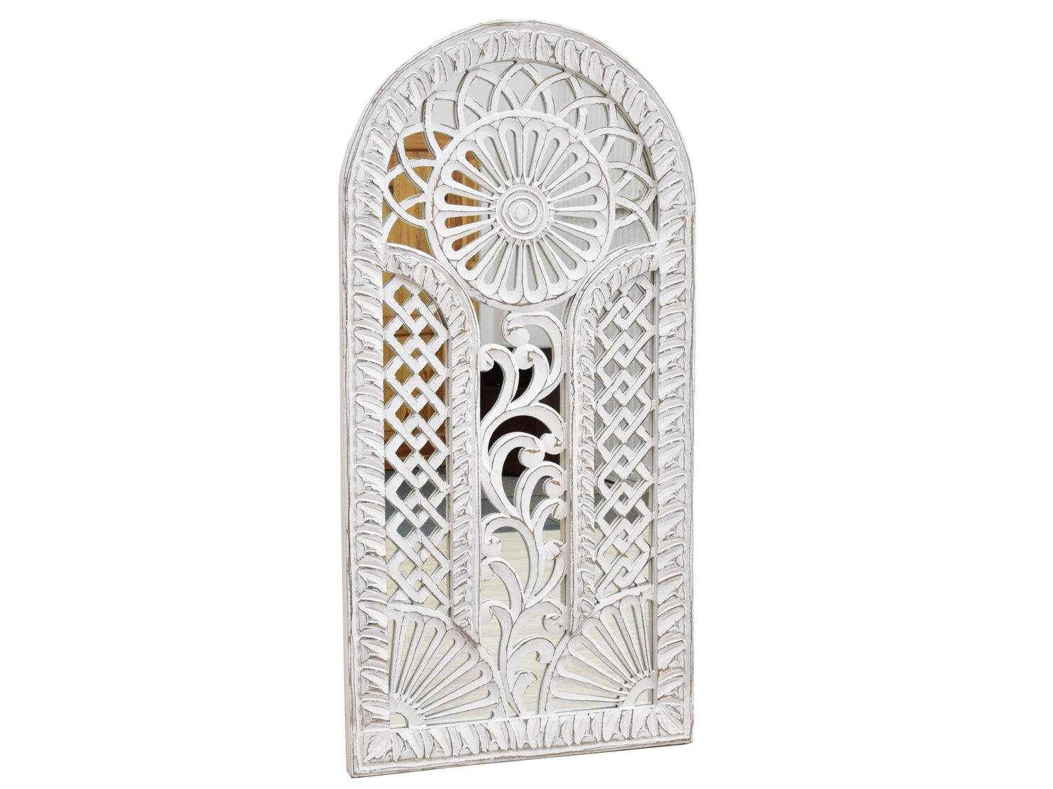 dekoracyjny panel scienny indyjski przecierany bielony lustro witraz azur