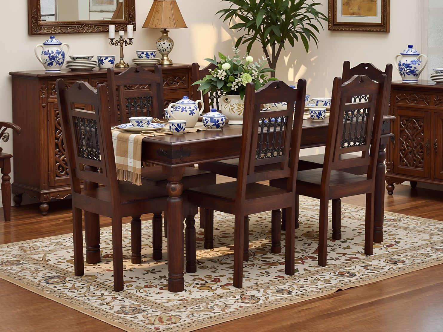 komplet-obiadowy-kolonialny-stol-6-krzesel-lite-drewno-palisander-indyjski-metaloplastyka
