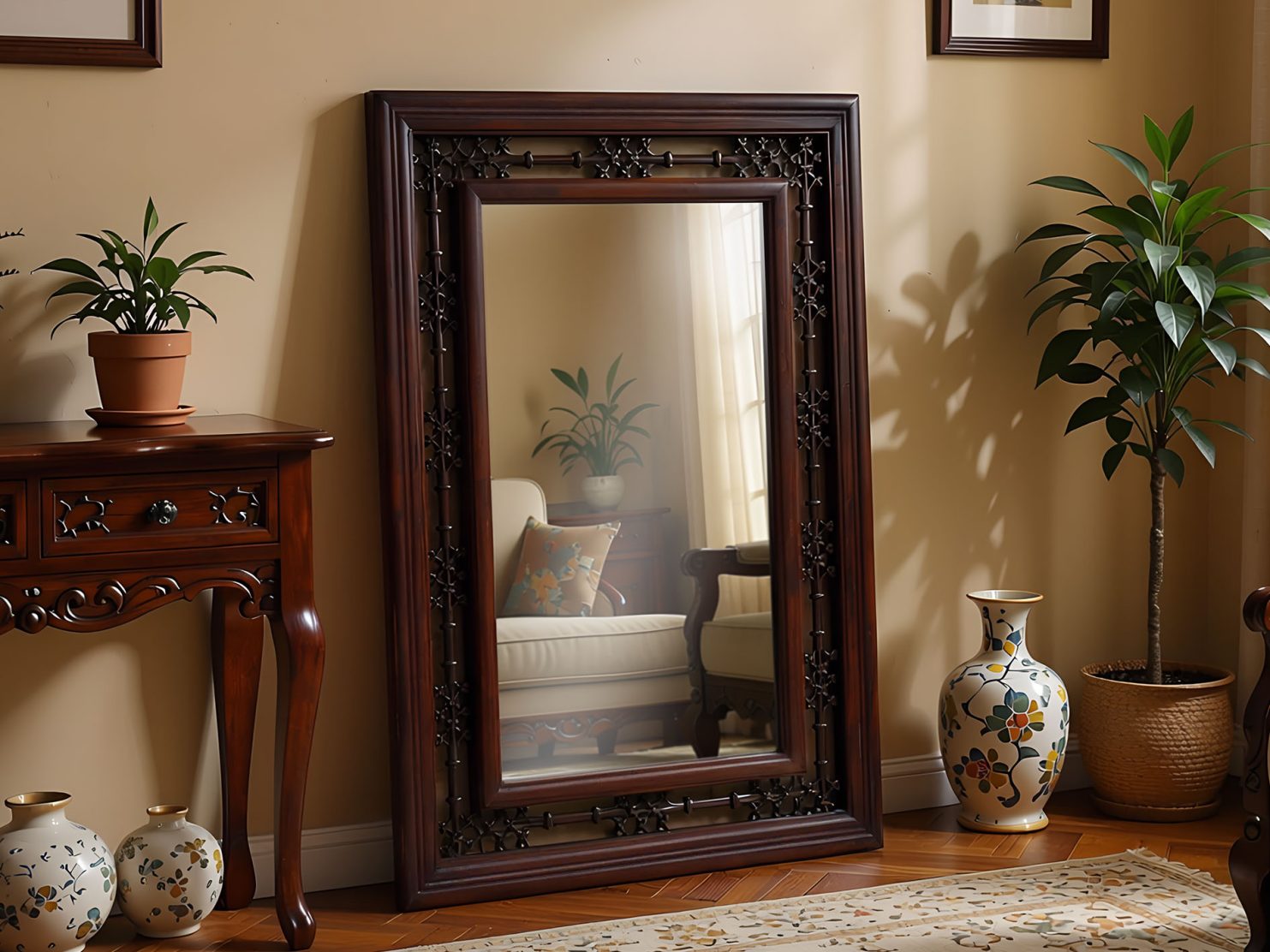 lustro-kolonialne-drewno-palisander-indyjski-metaloplastyka