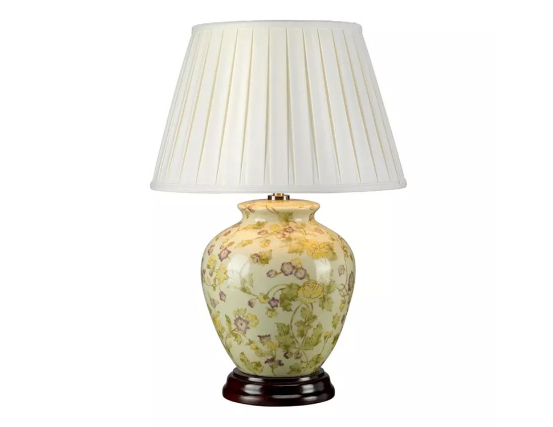 Lampa stołowa stojąca Yellow Flowers jedno źródło światła kremowa motyw kwiatowy