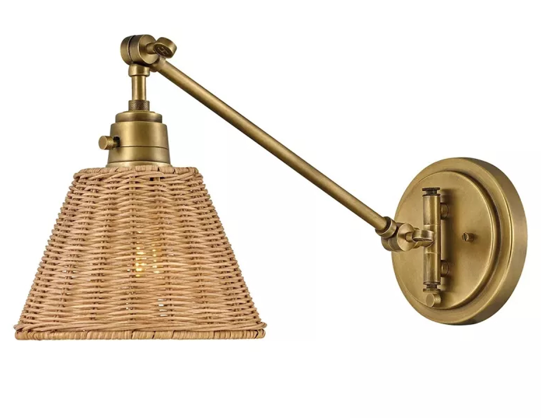 Lampa ścienna kinkiet Arti jedno źródło światła oprawa klasyczny mosiądz + klosz z brązowego rattanu